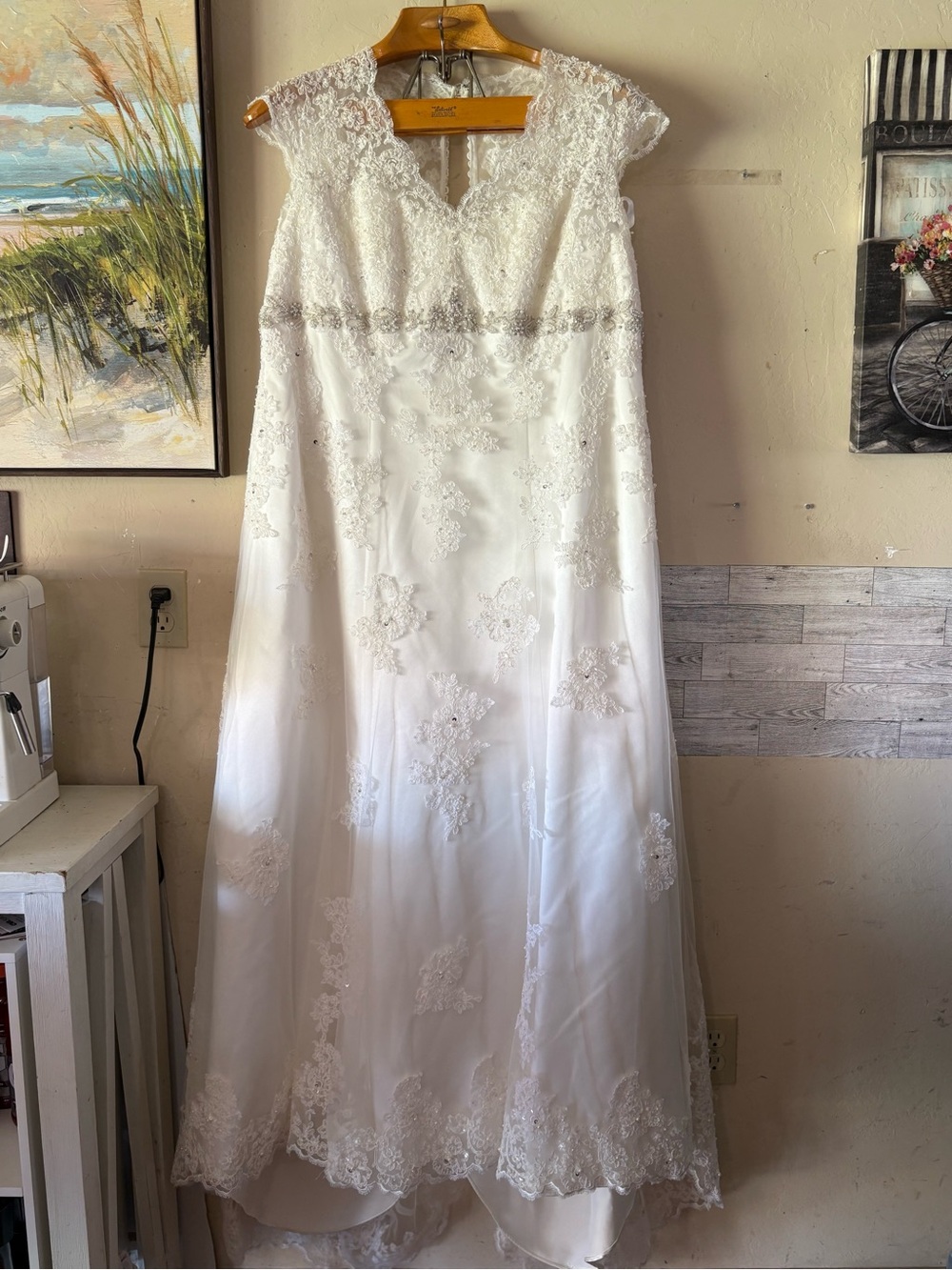 David's Bridal Ivory Lace A-Line Wedding Dress